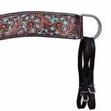 COMFYTACK Leather Horse Tripping Breast Collar Brown Floral Turquoise Inlay