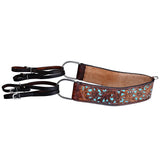 COMFYTACK Leather Horse Tripping Breast Collar Brown Floral Turquoise Inlay