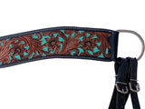 COMFYTACK Leather Horse Tripping Breast Collar Brown Floral Turquoise Inlay