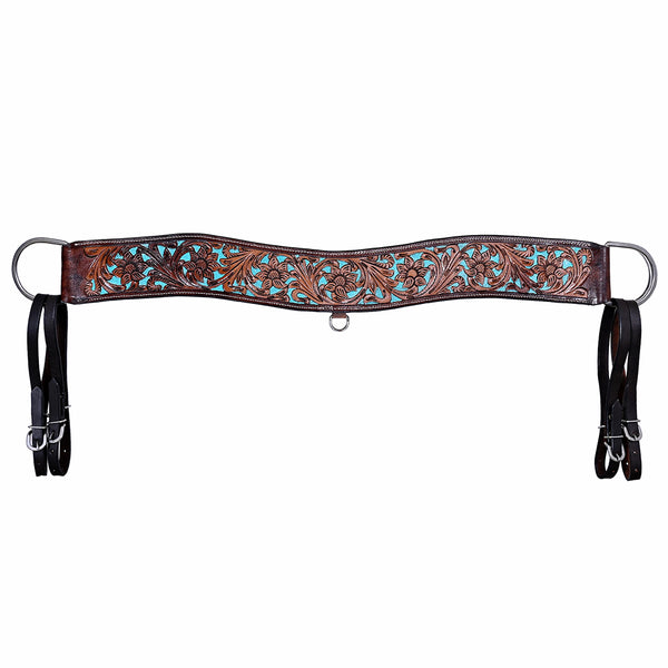 COMFYTACK Leather Horse Tripping Breast Collar Brown Floral Turquoise Inlay - Uhorse