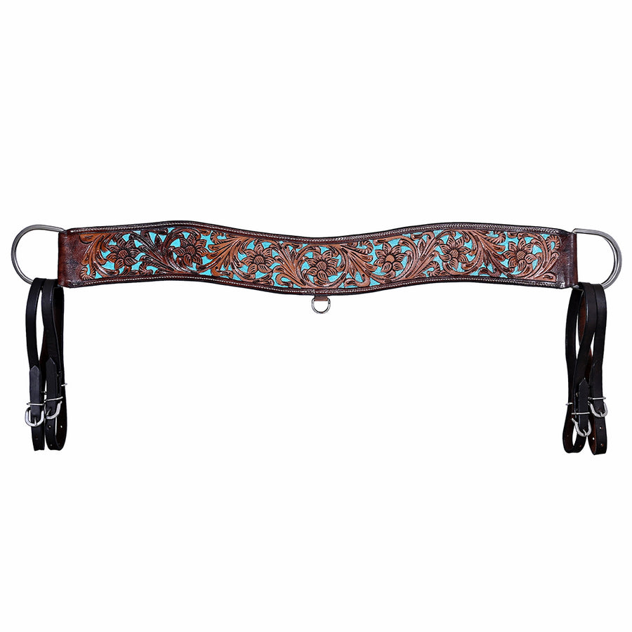 COMFYTACK Leather Horse Tripping Breast Collar Brown Floral Turquoise Inlay - Uhorse