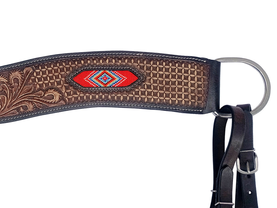 COMFYTACK Western Leather Horse Tripping Breast Collar Brown Floral Carved Beaded Inlay
