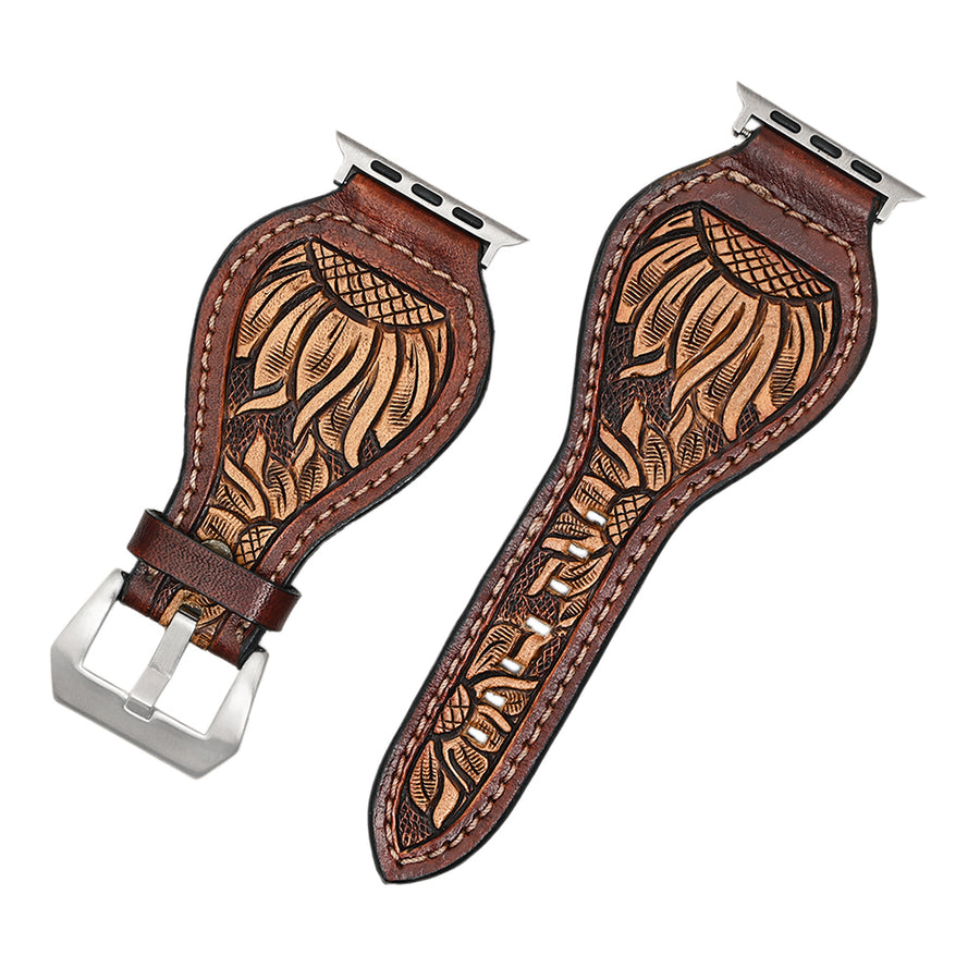 American Darling Beautifully Hand Tooled Painted Genuine Leather I watch Strap Men and Women Unisex - Uhorse