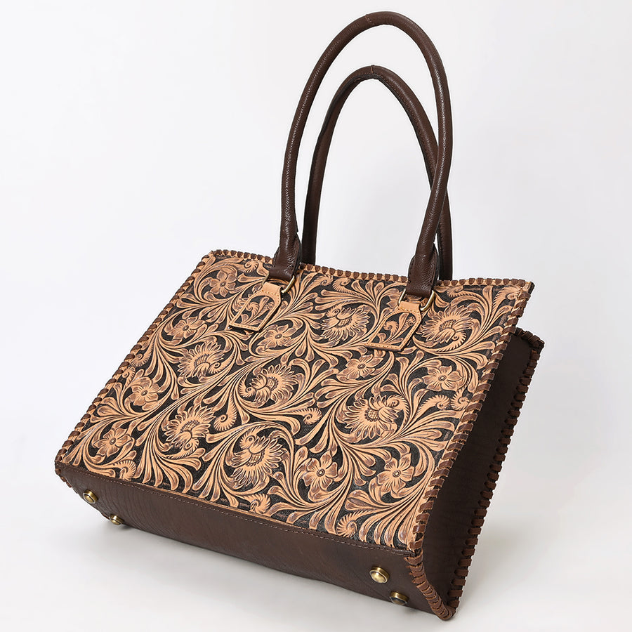 American Darling Women's Hand Tooled Floral Carved Braided Genuine Leather Tote Bag Eco-Friendly YKK Zipper