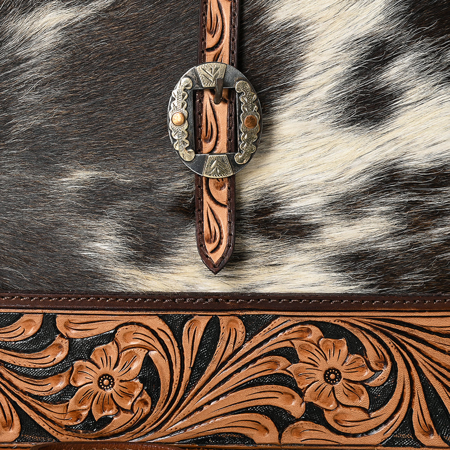 American Darling Women's Hand Tooled Floral Carved Hair-On Cowhide Genuine Leather Tote Bag Eco-Friendly YKK Zipper