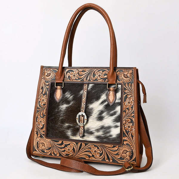 American Darling Hand Tooled Hair-On Cowhide Genuine Leather Tote Bag - Uhorse