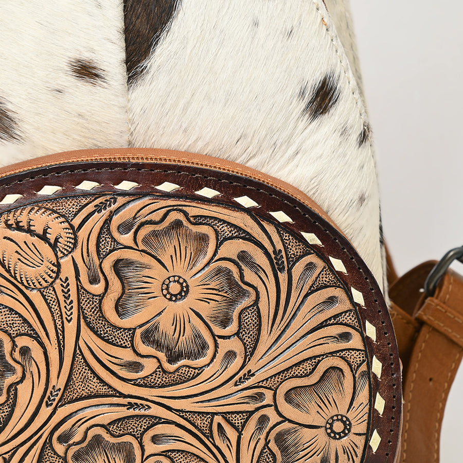 American Darling Western Sling Bag with Genuine Hair-On Cowhide, Hand-Tooled Floral Leather, Adjustable Strap & Secure Compartments