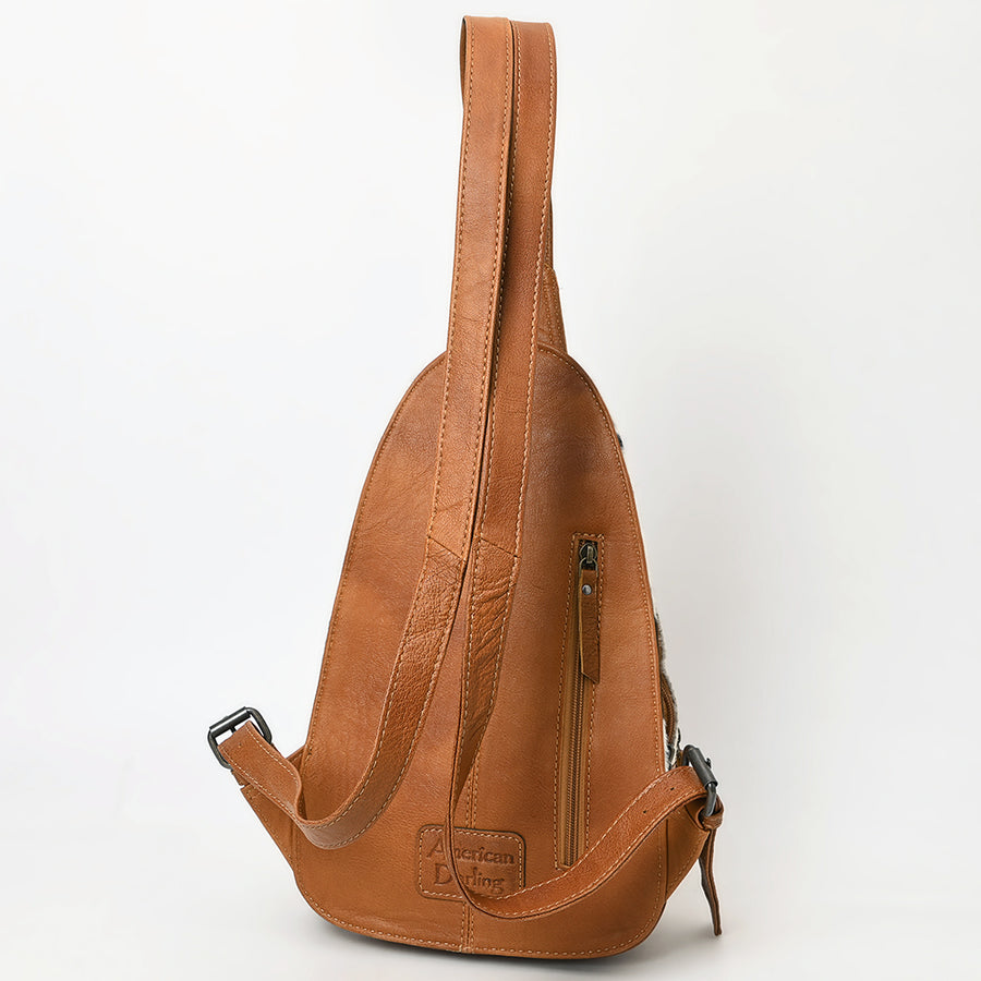 American Darling Western Sling Bag with Genuine Hair-On Cowhide, Hand-Tooled Floral Leather, Adjustable Strap & Secure Compartments