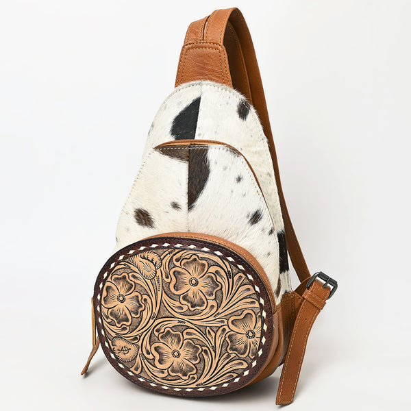 American Darling Handcrafted Western Leather Sling Bag with Genuine Hair-On Cowhide and Tooled Front - Uhorse