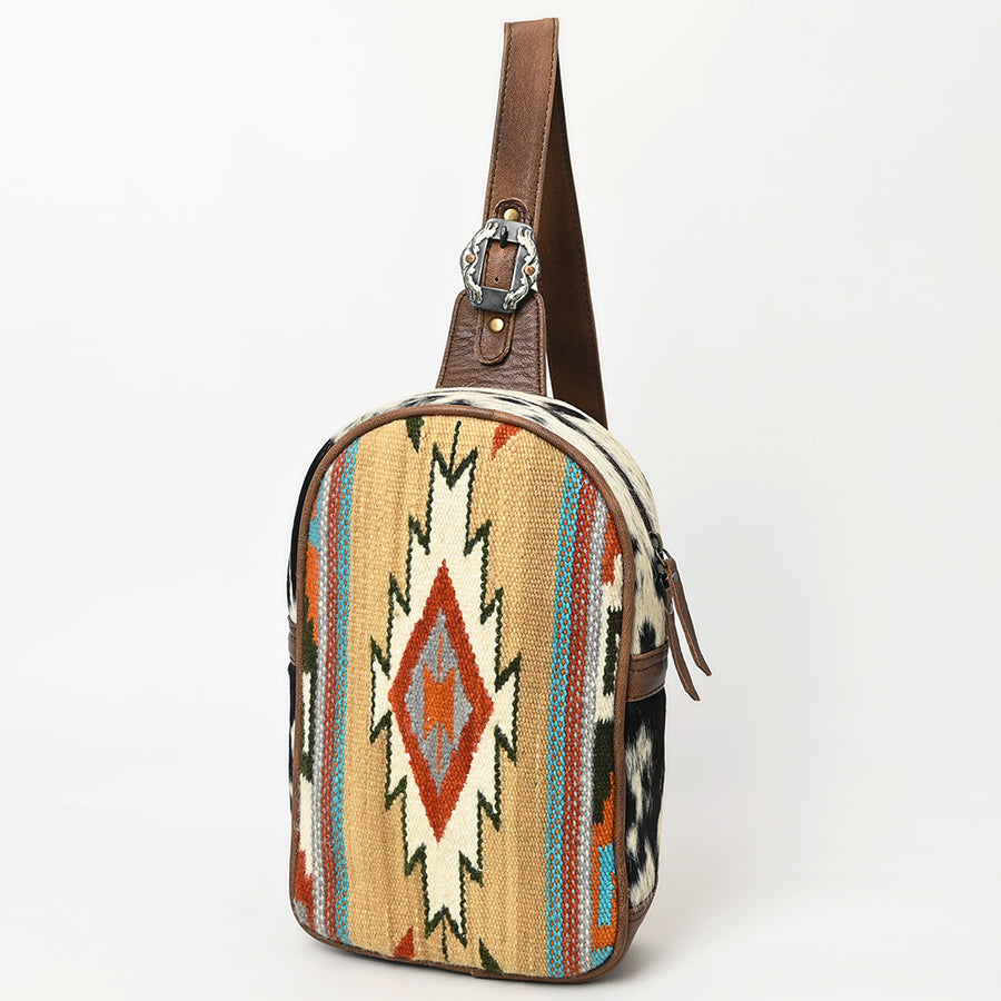 American Darling Western Leather Sling Bag with Saddle Blanket Front and Genuine Hair-On Cowhide - Uhorse