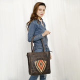 American Darling Adbg1523 Tote Upcycled Wool Genuine Leather Women Bag Western Handbag Purse