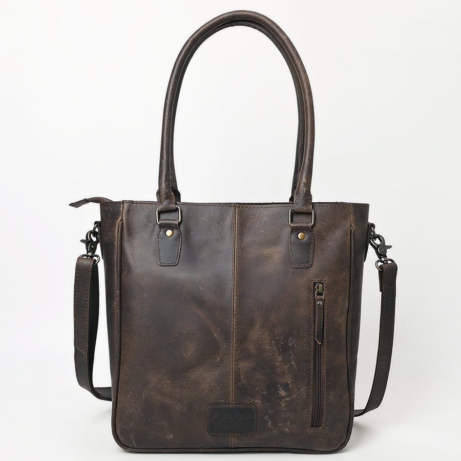 American Darling Premium Western Leather Tote Bag for Women, Hand Woven Saddle Blanket Detail, Vegetable-Tanned Leather