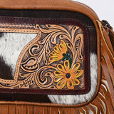 American Darling Adbg1524 Fanny Pack Hand Tooled Upcycled Wool Hair-On Genuine Leather Women Bag Western Handbag Purse