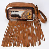 American Darling Adbg1524 Fanny Pack Hand Tooled Upcycled Wool Hair-On Genuine Leather Women Bag Western Handbag Purse