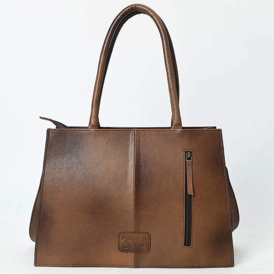 American Darling Women's Tooled Leather Tote Bag, Genuine Full-Grain Leather, Floral Carving, Buck Stitching