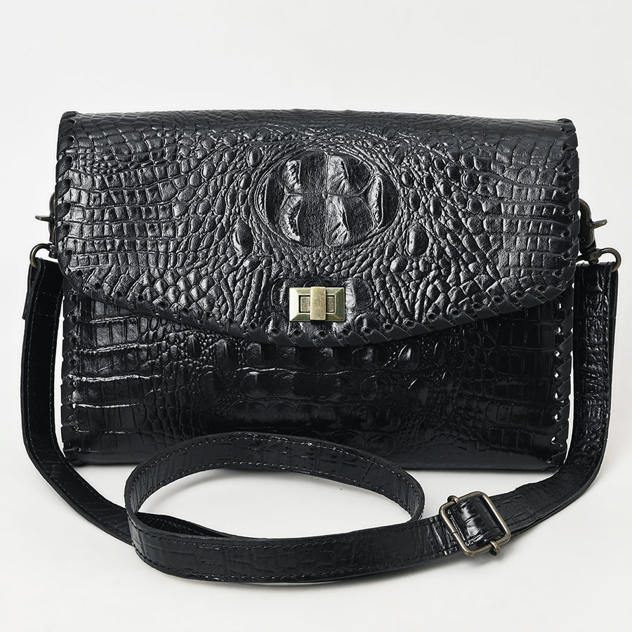 American Darling Crocodile Embossed Leather Small Crossbody Bag for Women, Genuine Vegetable-Tanned Leather,