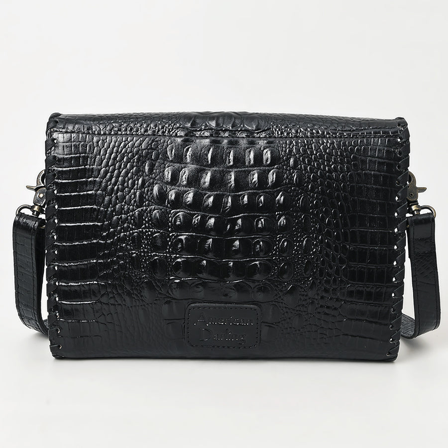 American Darling Crocodile Embossed Leather Small Crossbody Bag for Women, Genuine Vegetable-Tanned Leather,