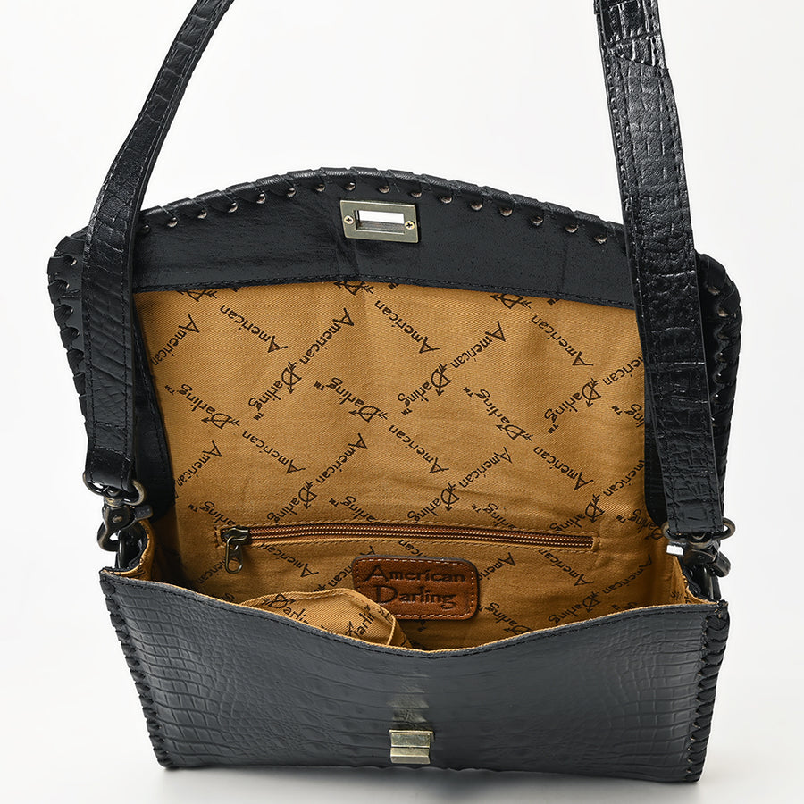 American Darling Crocodile Embossed Leather Small Crossbody Bag for Women, Genuine Vegetable-Tanned Leather,