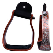 Hilason Engraved Western Angled  Show Stirrups Barrel Racing Slanted Stirrups Wide Rubber Grip