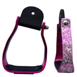HILASON Western Aluminium Slanted Horse Stirrups Floral Engraved Pink Wide Rubber Grip - Uhorse