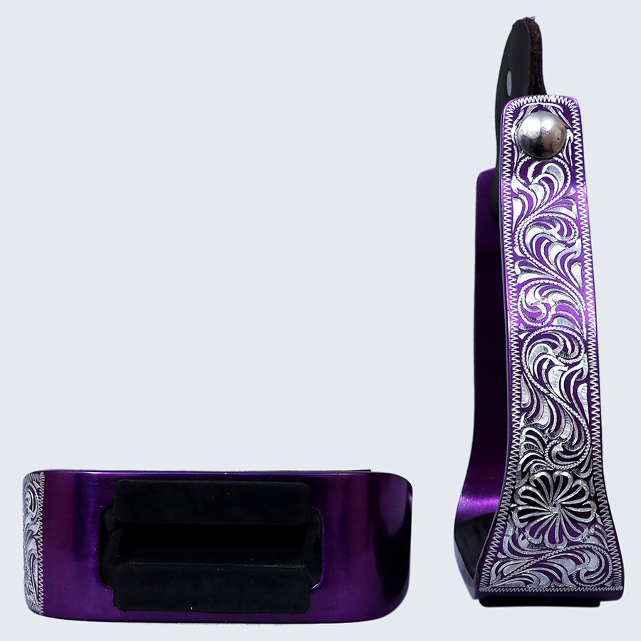 Hilason Engraved Western Angled  Show Stirrups Barrel Racing Slanted Stirrups Wide Rubber Grip