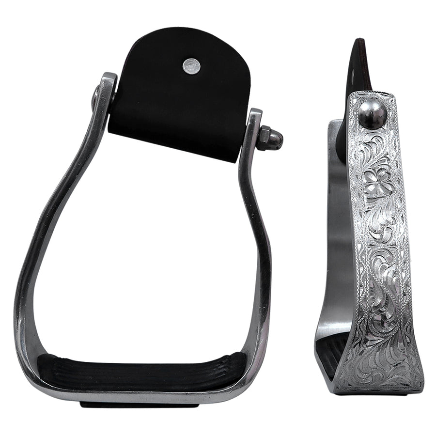 HILASON Western Aluminium Slanted Horse Stirrups Floral Engraved Silver Wide Rubber Grip - Uhorse