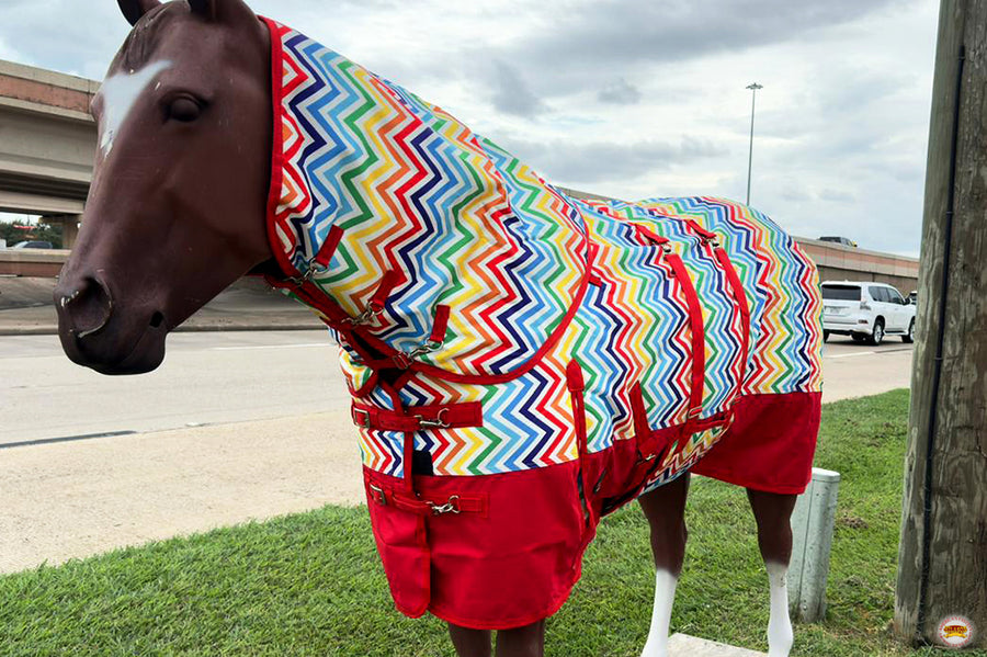 HILASON 1200D Winter Waterproof Poly Horse Hood Turnout Neck Blanket Belly Wrap Rainbow Zigzag | Blankets for Horses