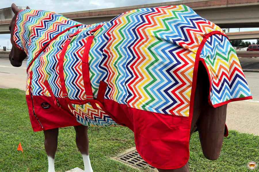 HILASON 1200D Winter Waterproof Poly Horse Hood Turnout Neck Blanket Belly Wrap Rainbow Zigzag | Blankets for Horses