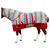 HILASON 1200D Winter Waterproof Poly Horse Hood Turnout Neck Blanket Belly Wrap Rainbow Zigzag