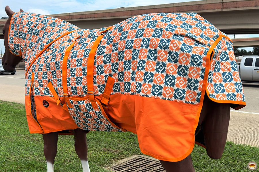 HILASON 1200D Winter Waterproof Poly Horse Hood Turnout Neck Blanket Belly Wrap Floral Motif | Blankets for Horses