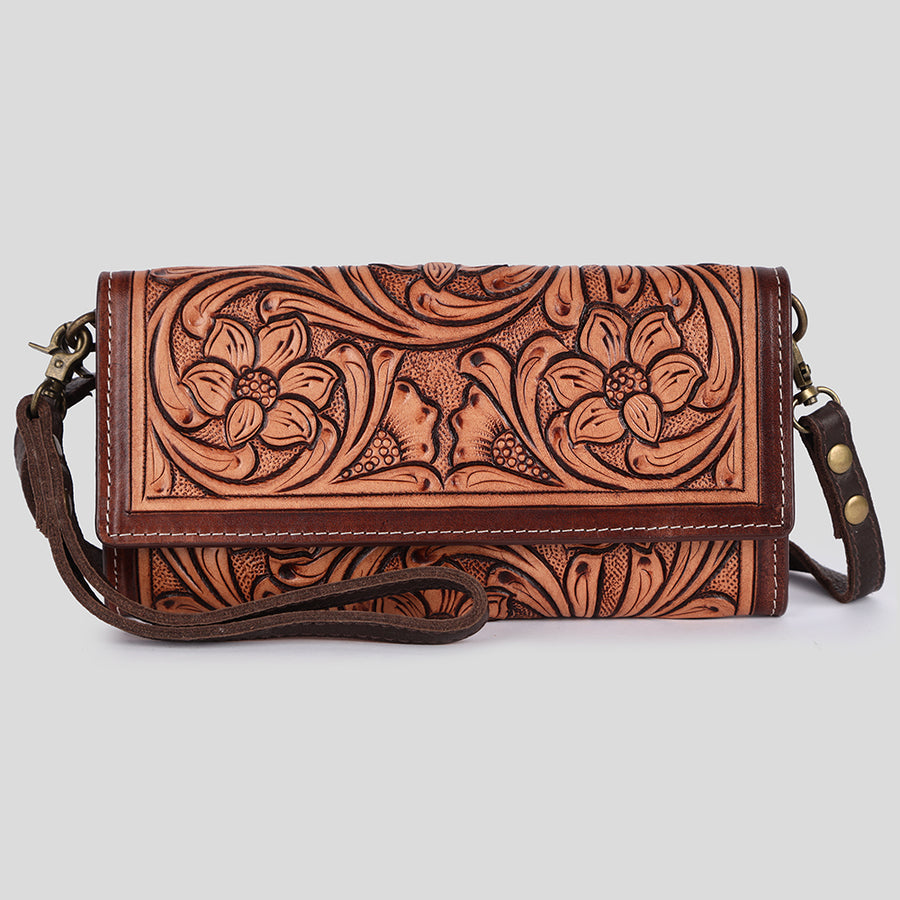 American Darling Wallet Western Hand Tooled Floral Carved Genuine Leather Handcrafted Purse with YKK Zipper