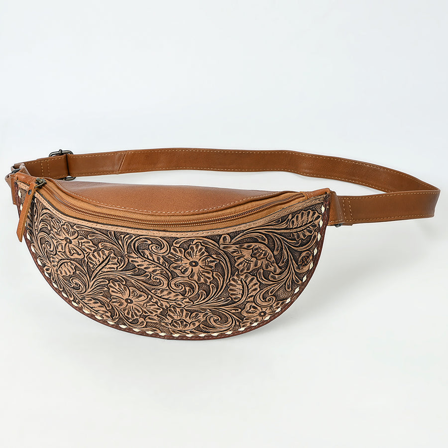 American Darling Western Leather Fanny Pack with Hand-Tooled Floral Design - Genuine Full-Grain Leather - Uhorse