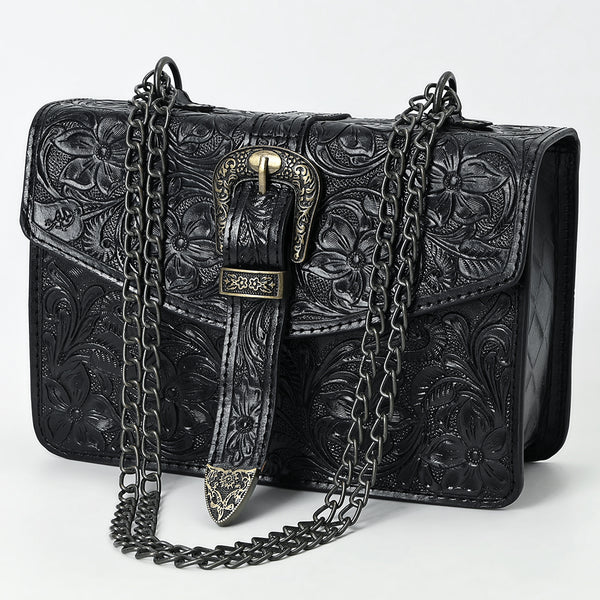 American Darling Western Leather Small Crossbody Bag with Hand-Tooled Floral Design and Chain Strap - Uhorse