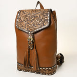 OHLAY Genuine Leather Backpack Women Hand-Carved Floral Design Leather Rucksack