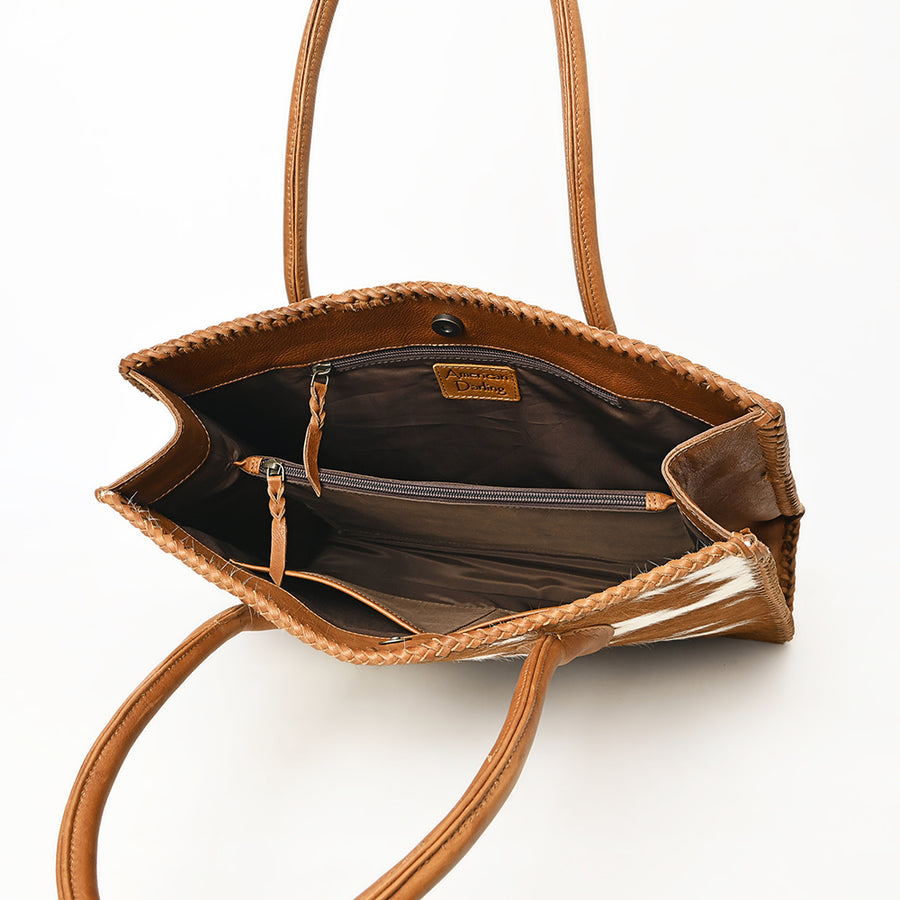 American Darling Tote Bag Western Genuine Leather Handcrafted Large Purse with Braided Detail and YKK Zipper