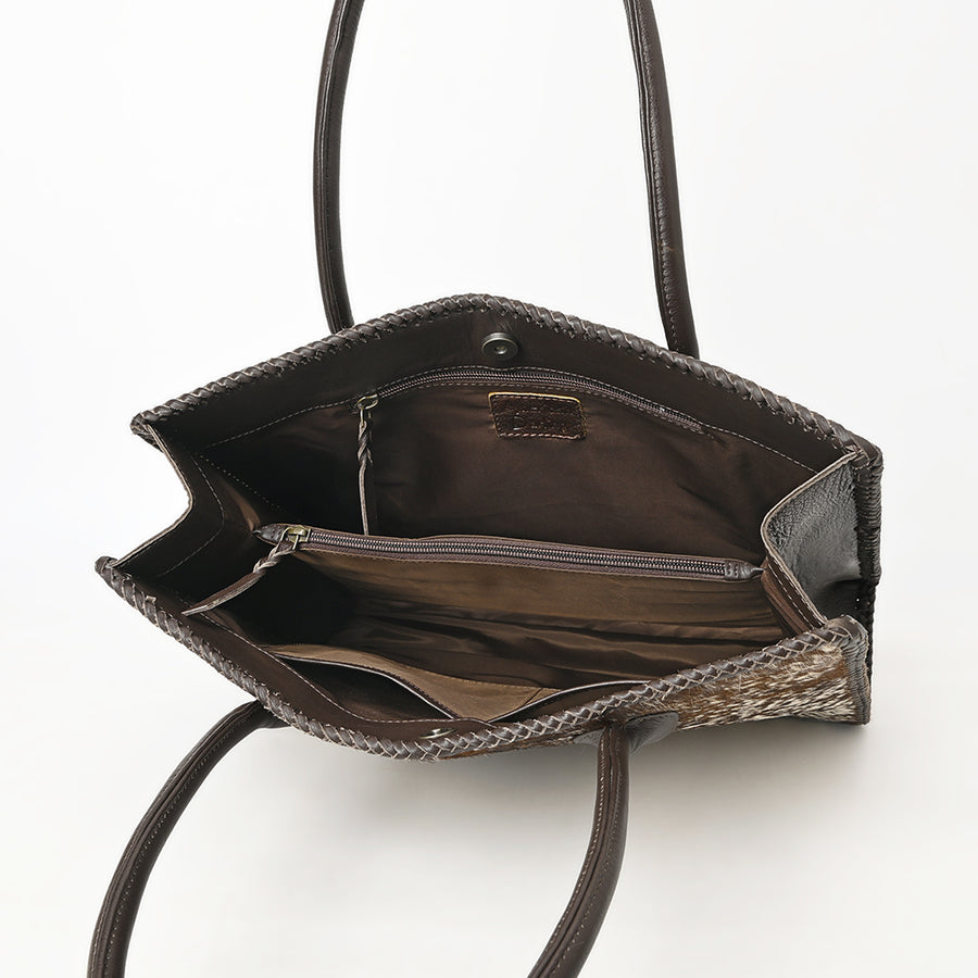 American Darling Tote Bag Western Hair-On Cowhide Genuine Leather Handcrafted Bag with Braided Handles and YKK Zipper