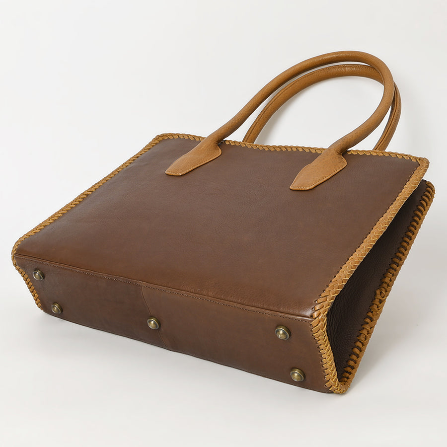 American Darling Tote Bag Western Genuine Leather Handcrafted Large Purse with Braided Detail and YKK Zipper