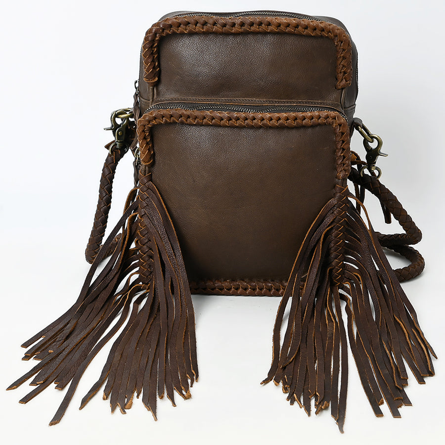 American Darling Cross body Bag Western Genuine Leather Handcrafted Purse with Fringes, Braided Trim and YKK Zipper