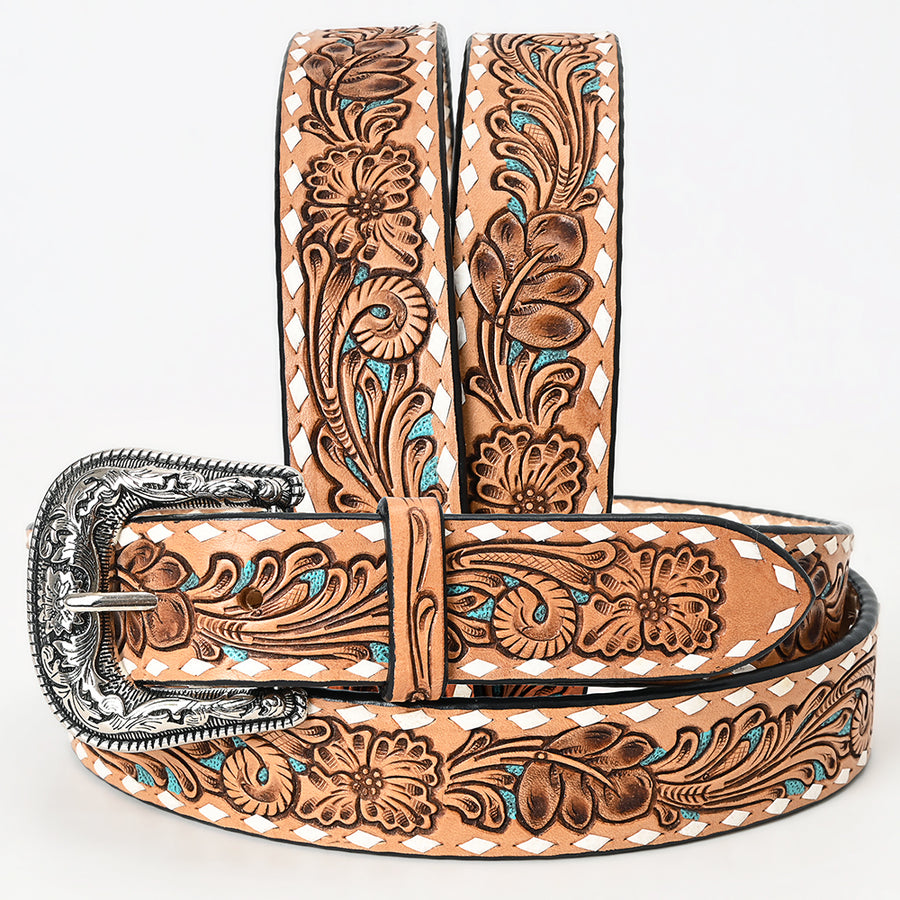 Large American Darling Hand Carved Unisex Genuine American Leather Belt Tan - Uhorse