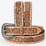 Large American Darling Hand Carved Unisex Genuine American Leather Belt Tan - Uhorse