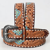 Large American Darling Hand Carved Unisex Genuine American Leather Belt Brown - Uhorse