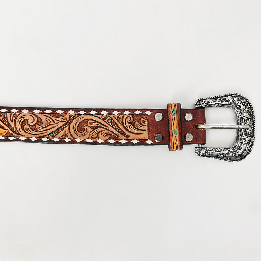 American Darling Beautifully Hand Tooled Brown Genuine Leather Apparel Belt Men and Women
