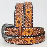 Medium American Darling Hand Carved Unisex Genuine American Leather Belt Brown - Uhorse