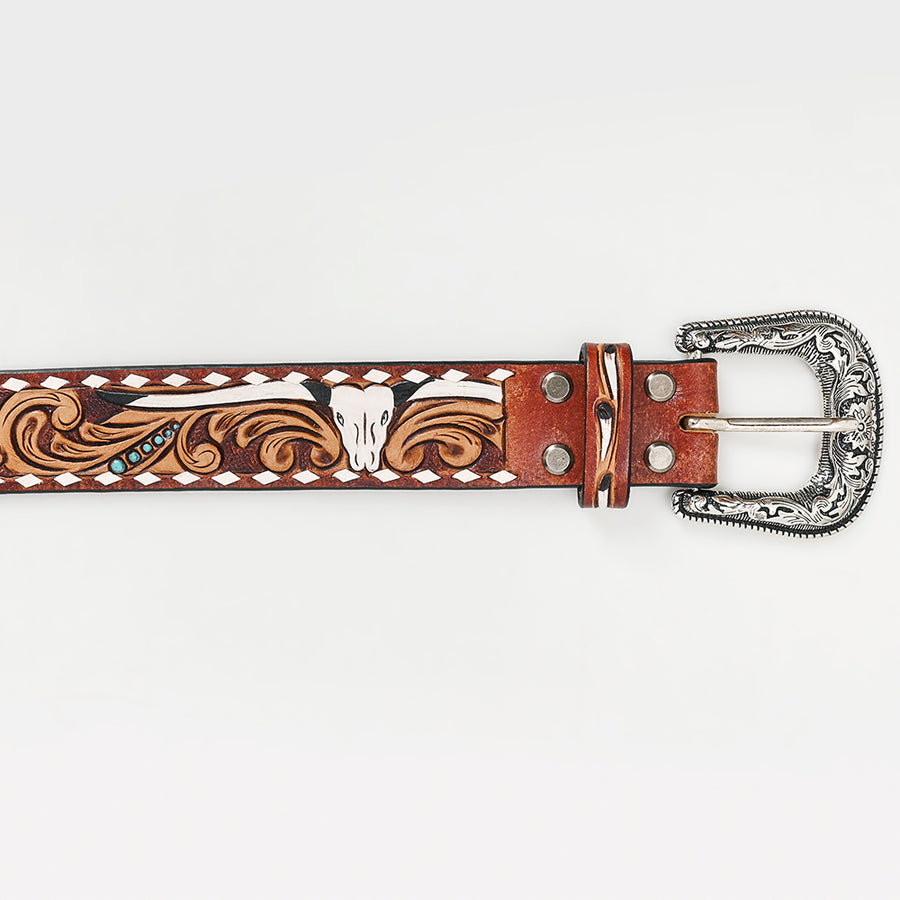 American Darling Beautifully Hand Tooled Brown Genuine Leather Apparel Belt Men and Women