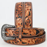 Large American Darling Hand Carved Unisex Genuine American Leather Belt Black Inlay Brown - Uhorse