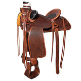 Hilason Western Horse Basketweave Wade Ranch Roping Genuine Leather Saddle Brown