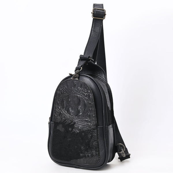 American Darling Western Leather Sling Bag with Crocodile Embossed Detailing - Genuine Hair-on cowhide Leather - Uhorse