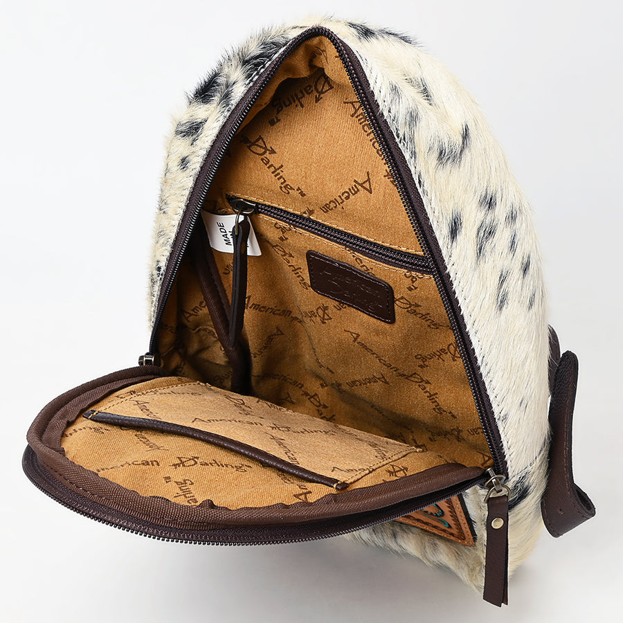 American Darling Sling Bag - Hair-On Cowhide, Hand Tooled Floral Carved, Eco-Friendly Vegetable Tanned Genuine Leather
