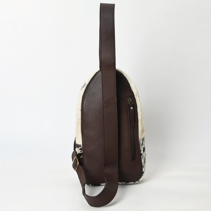 American Darling Sling Bag - Hair-On Cowhide, Hand Tooled Floral Carved, Eco-Friendly Vegetable Tanned Genuine Leather