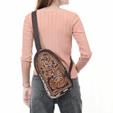 American Darling Sling Beautifully Hand Tooled Hair On Genuine Leather Women Bag Western Handbag Purse |